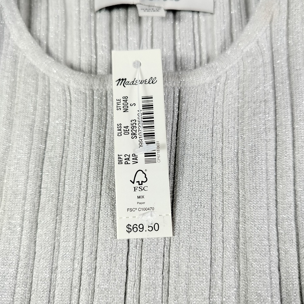 Madewell Tank Silver‎ Womans Small Signature Shimmer Knit Cutaway Sweater Ribbed - Picture 9 of 13